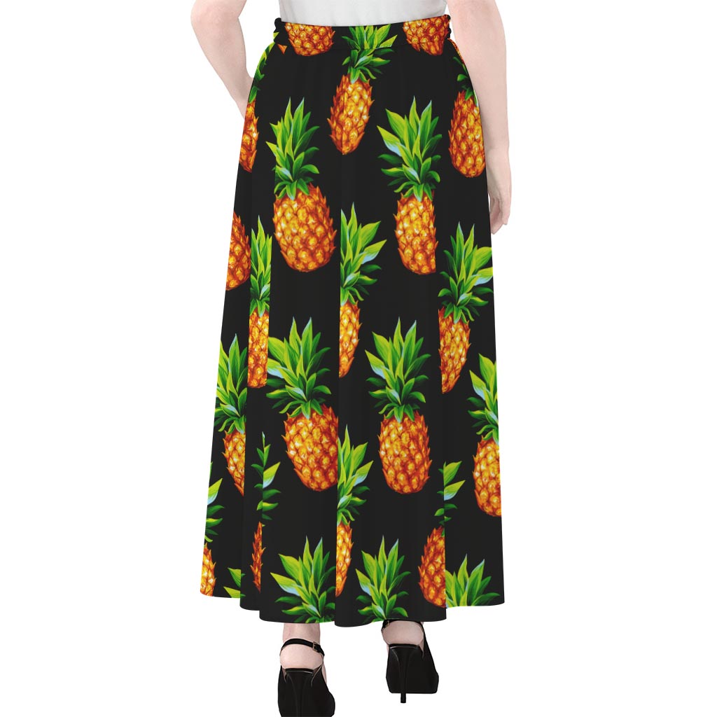 Black Pineapple Pattern Print Chiffon Maxi Skirt