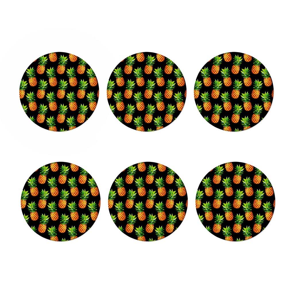Black Pineapple Pattern Print Coaster Set