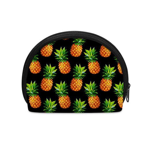 Black Pineapple Pattern Print Coin Purse