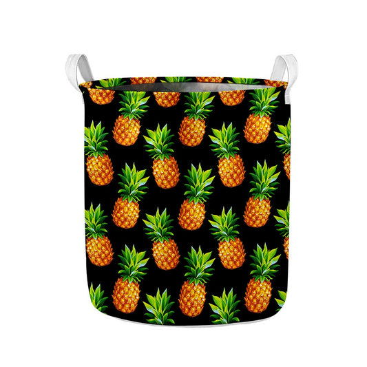 Black Pineapple Pattern Print Collapsible Laundry Basket