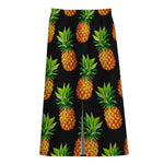 Black Pineapple Pattern Print Cotton Front Slit Maxi Skirt