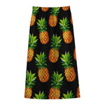 Black Pineapple Pattern Print Cotton Front Slit Maxi Skirt