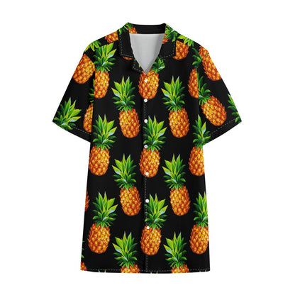 Black Pineapple Pattern Print Cotton Hawaiian Shirt