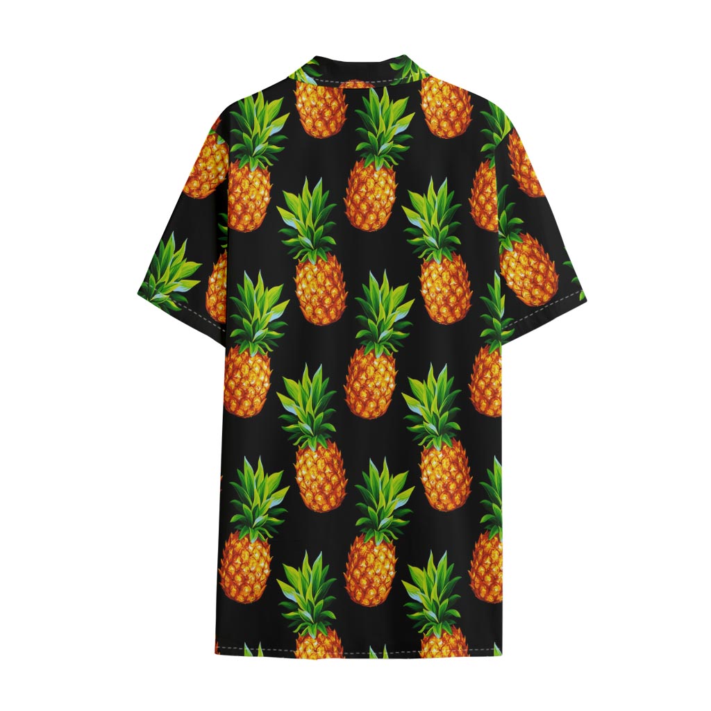 Black Pineapple Pattern Print Cotton Hawaiian Shirt