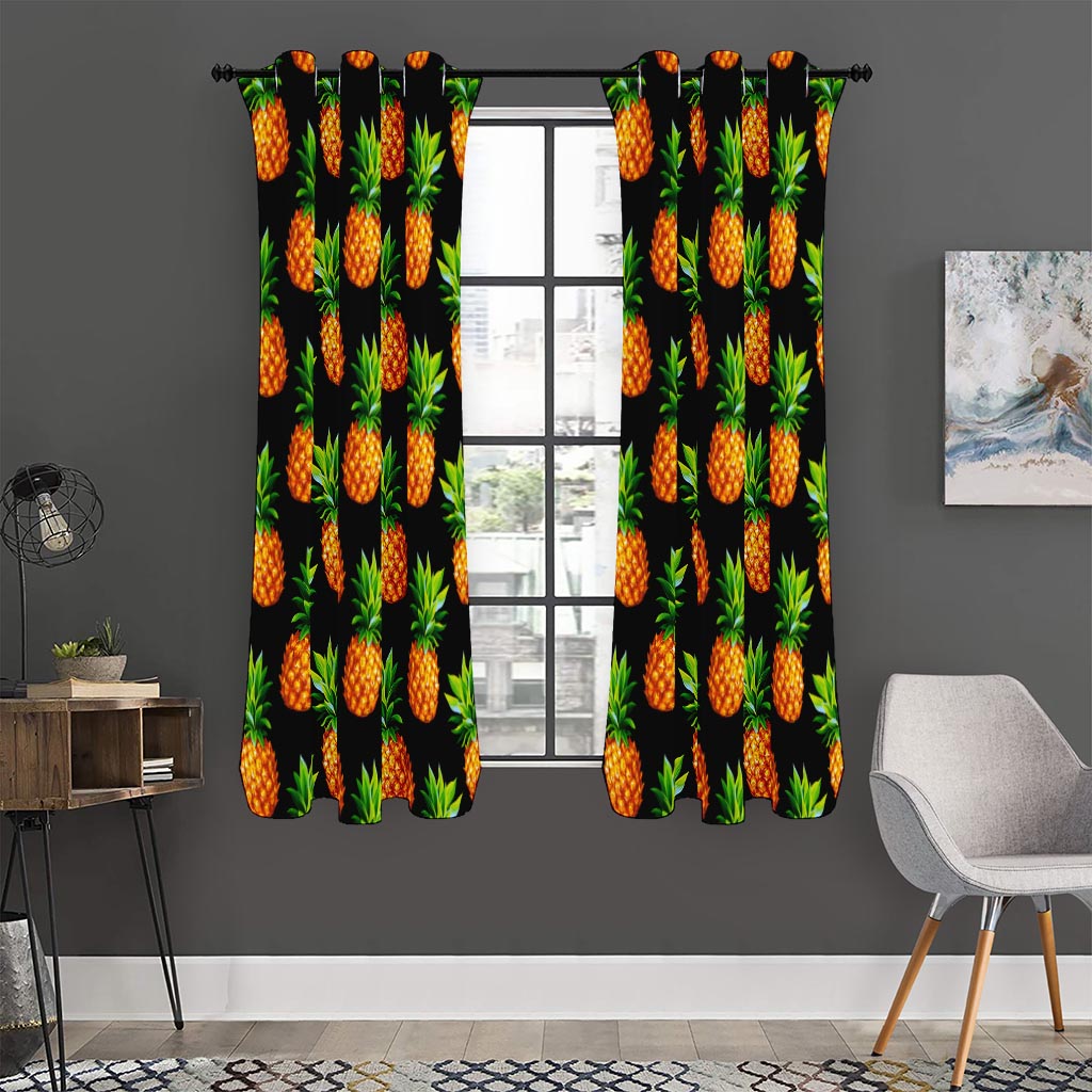 Black Pineapple Pattern Print Curtain