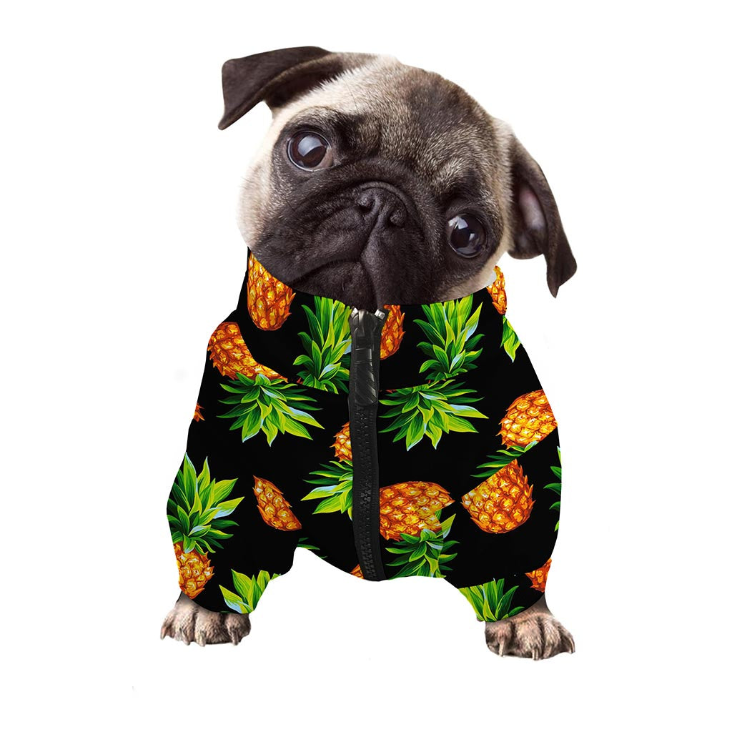 Black Pineapple Pattern Print Dog Zip Up Jacket
