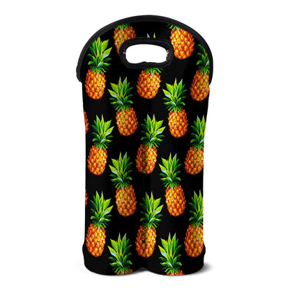 Black Pineapple Pattern Print Double Neoprene Wine Tote