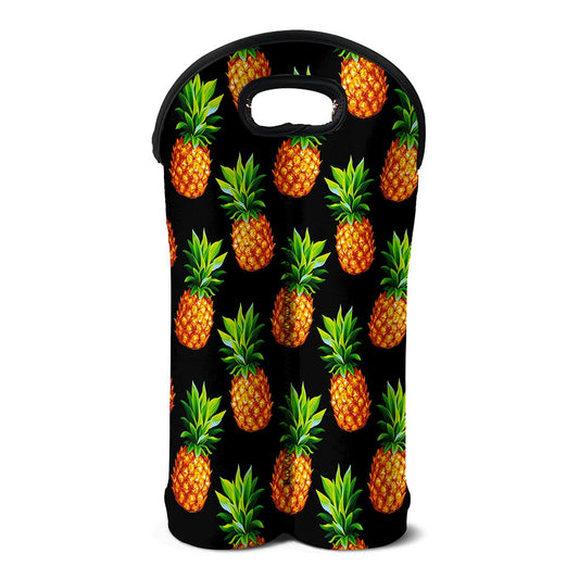 Black Pineapple Pattern Print Double Neoprene Wine Tote