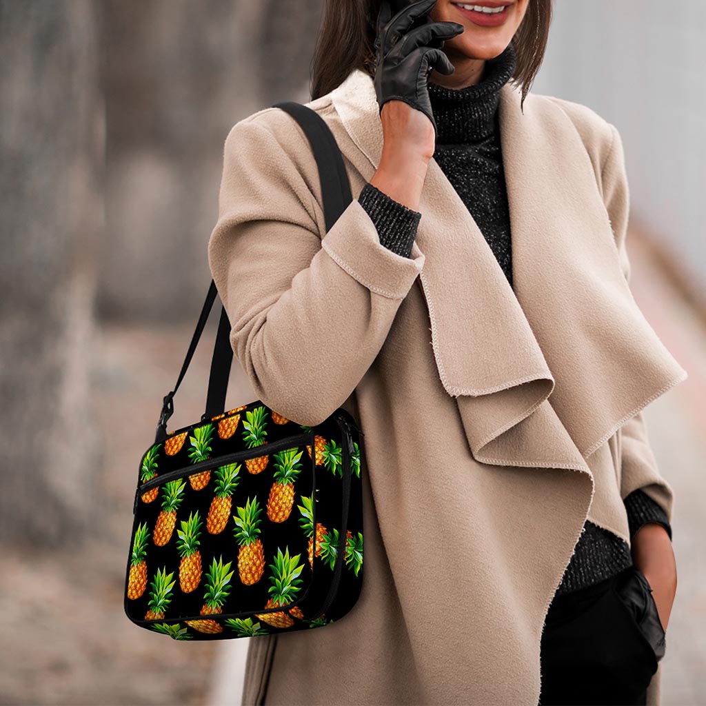 Black Pineapple Pattern Print Double Strap Bible Bag