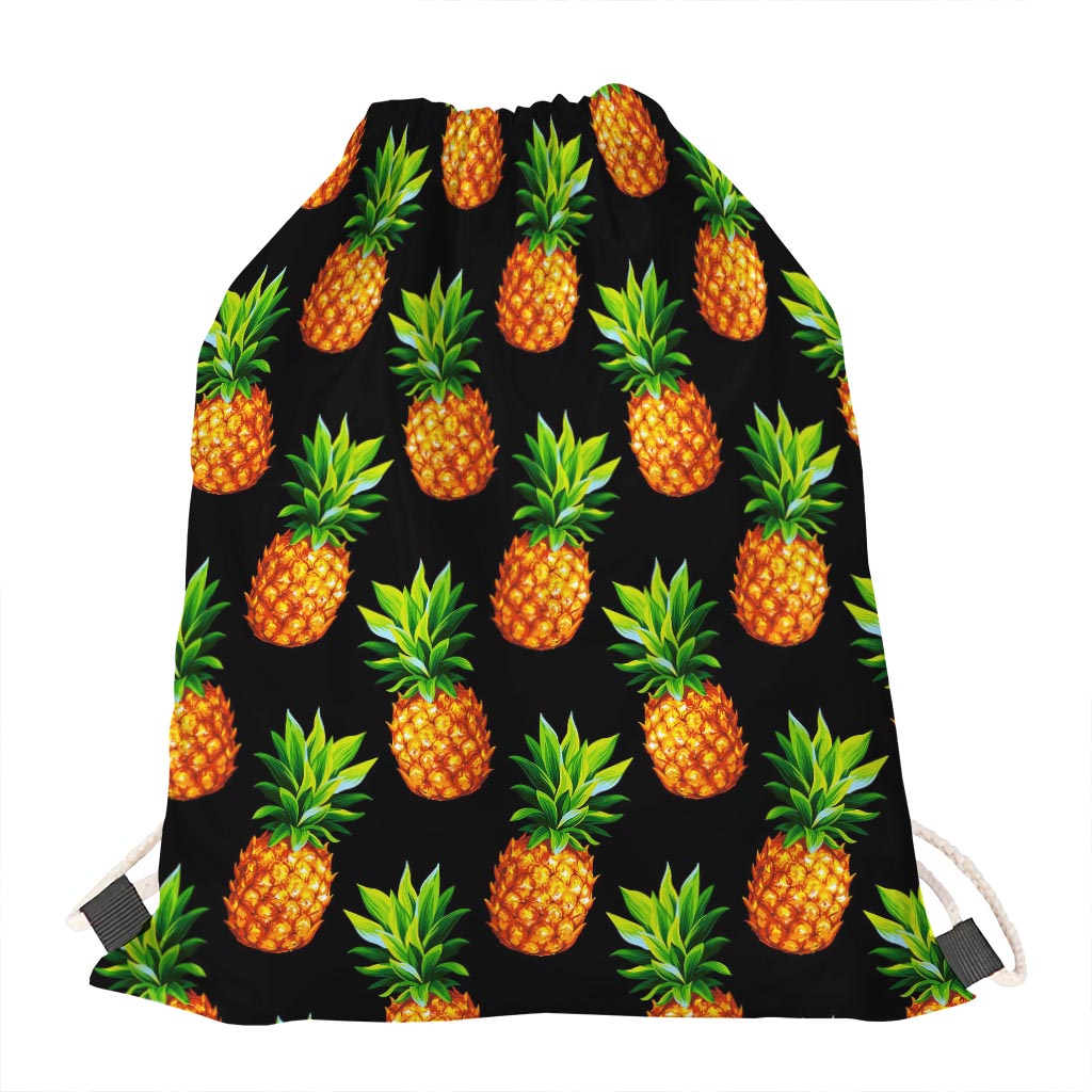 Black Pineapple Pattern Print Drawstring Bag