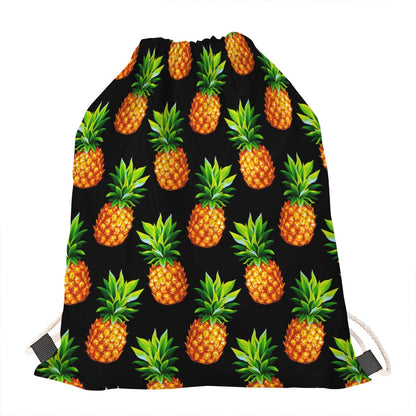 Black Pineapple Pattern Print Drawstring Bag