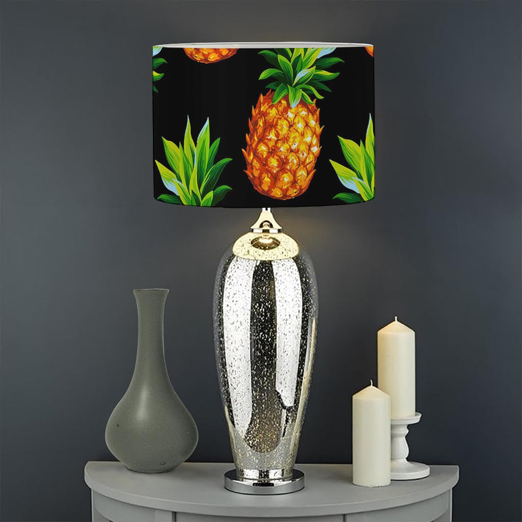 Black Pineapple Pattern Print Drum Lamp Shade