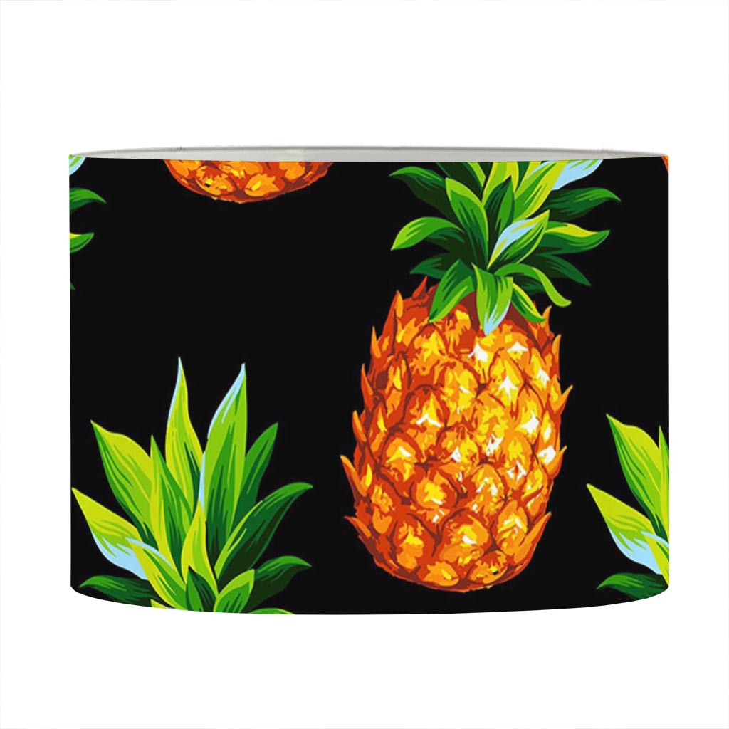 Black Pineapple Pattern Print Drum Lamp Shade
