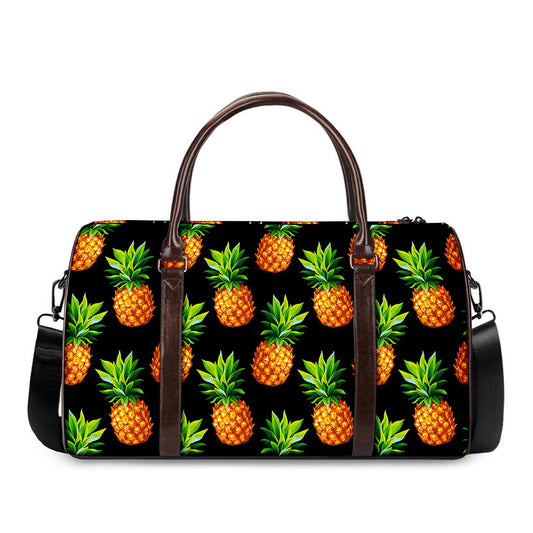 Black Pineapple Pattern Print Duffle Bag