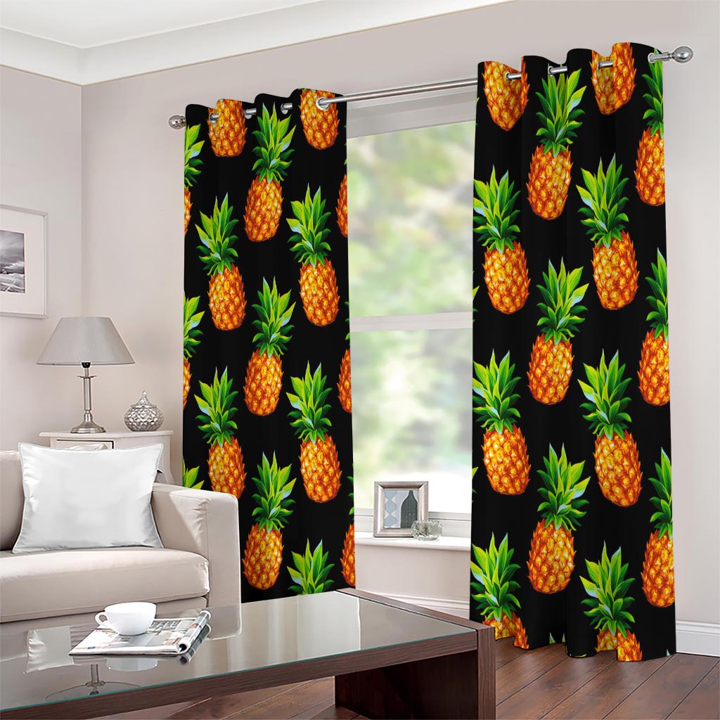 Black Pineapple Pattern Print Extra Wide Grommet Curtains