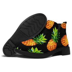 Black Pineapple Pattern Print Flat Ankle Boots