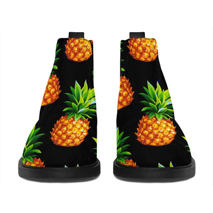 Black Pineapple Pattern Print Flat Ankle Boots