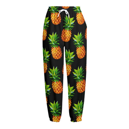 Black Pineapple Pattern Print Fleece Lined Knit Pants