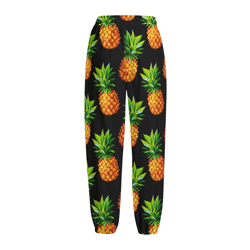 Black Pineapple Pattern Print Fleece Lined Knit Pants