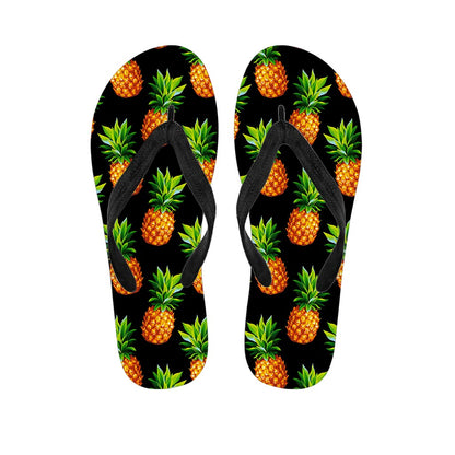 Black Pineapple Pattern Print Flip Flops