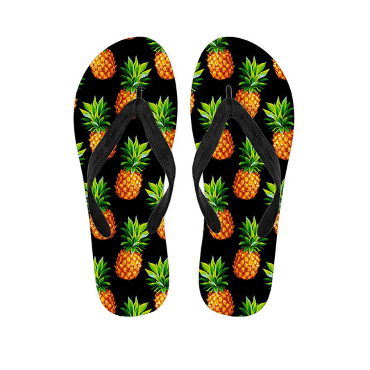 Black Pineapple Pattern Print Flip Flops