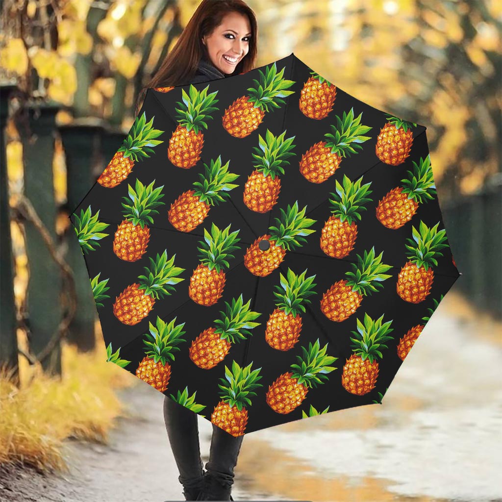 Black Pineapple Pattern Print Foldable Umbrella