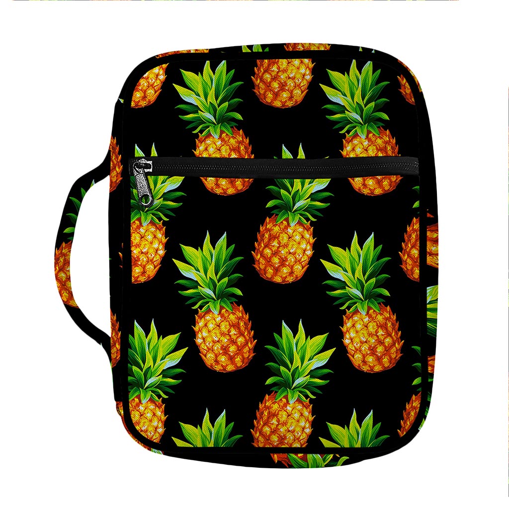 Black Pineapple Pattern Print Front Pocket Bible Bag