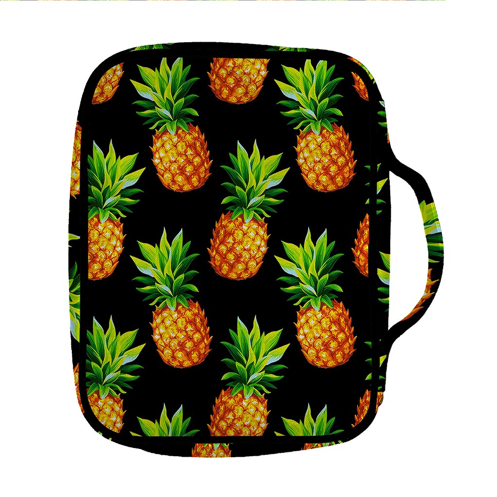 Black Pineapple Pattern Print Front Pocket Bible Bag