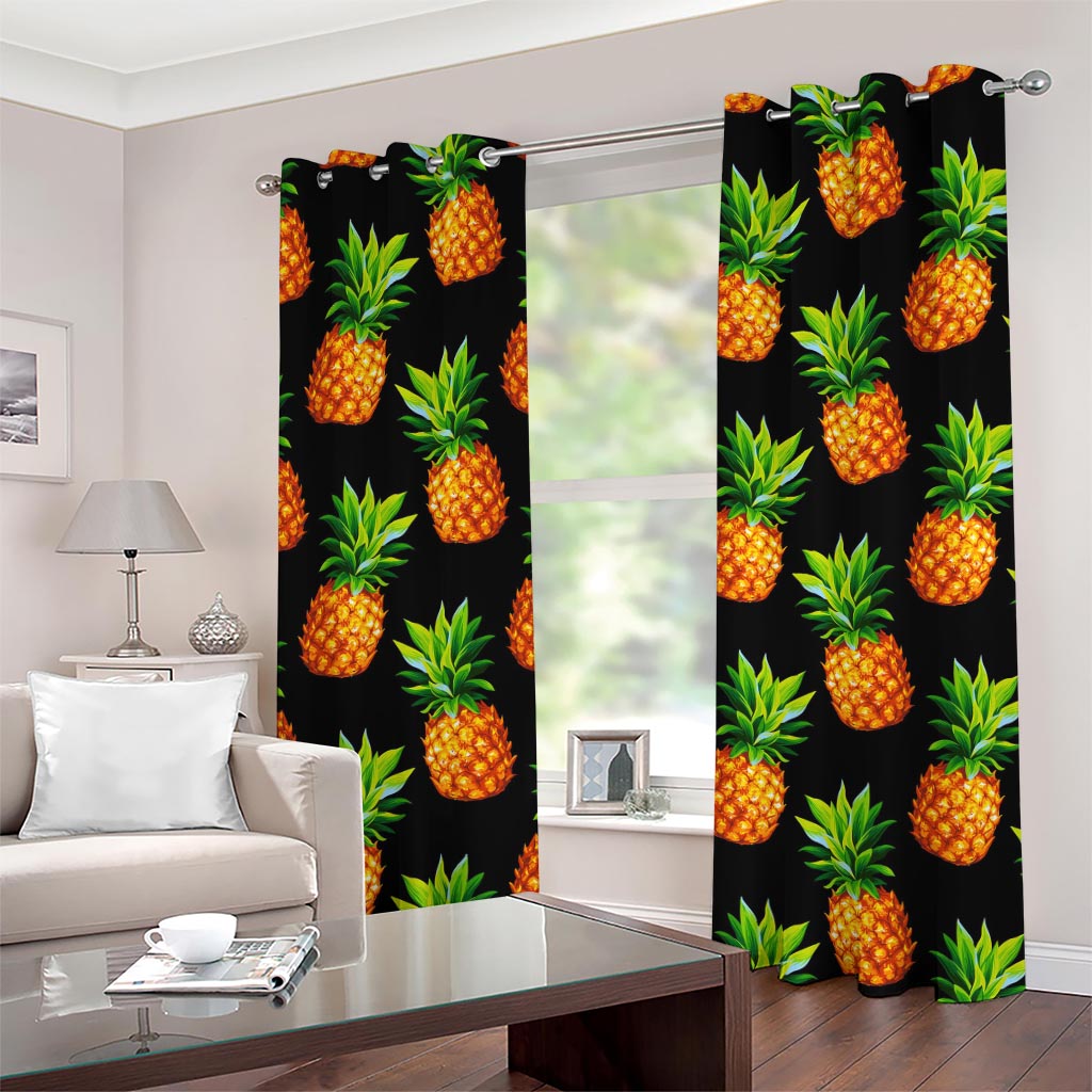 Black Pineapple Pattern Print Grommet Curtains