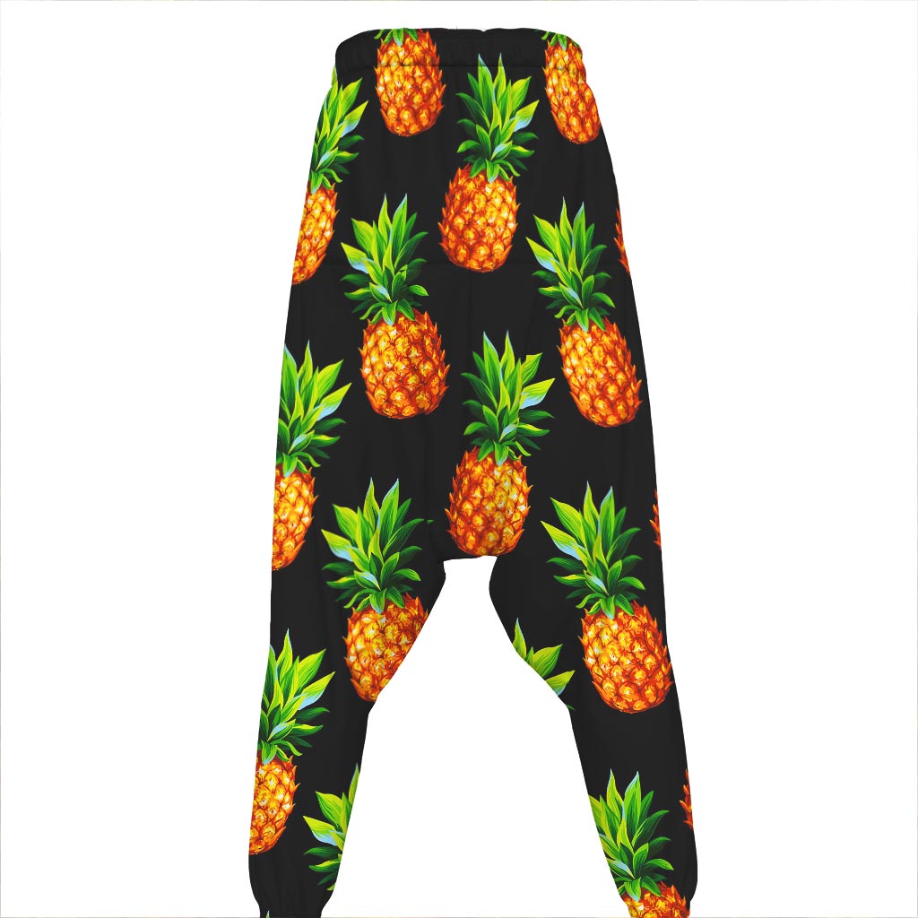 Black Pineapple Pattern Print Hammer Pants