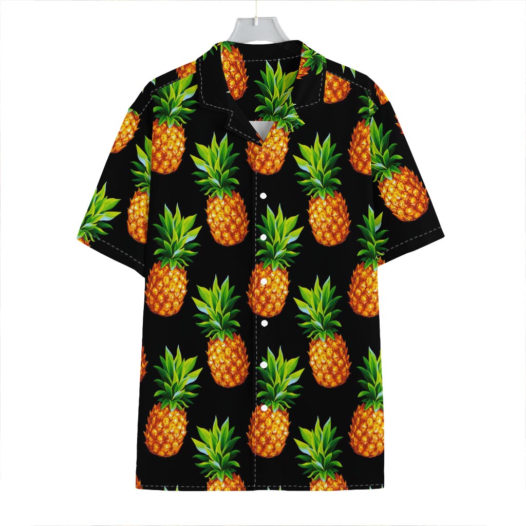 Black Pineapple Pattern Print Hawaiian Shirt