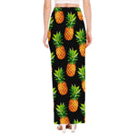 Black Pineapple Pattern Print High Slit Maxi Skirt
