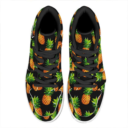 Black Pineapple Pattern Print High Top Leather Sneakers