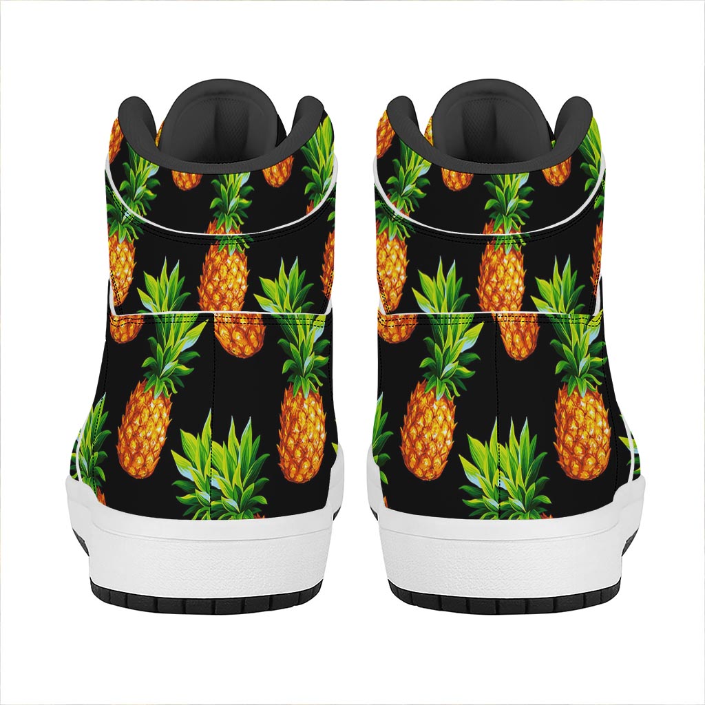 Black Pineapple Pattern Print High Top Leather Sneakers