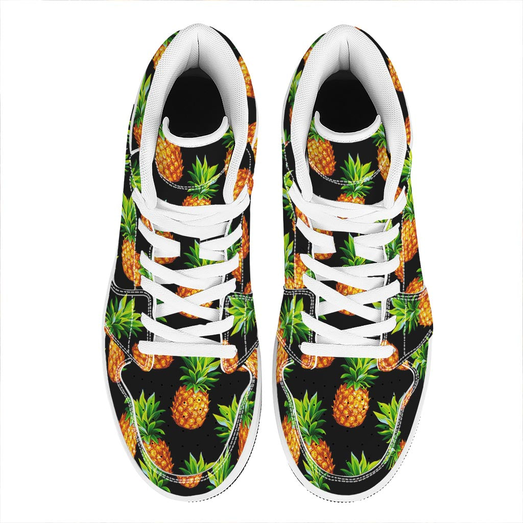 Black Pineapple Pattern Print High Top Leather Sneakers