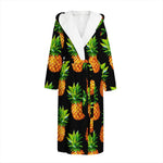 Black Pineapple Pattern Print Hooded Bathrobe