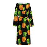 Black Pineapple Pattern Print Hooded Bathrobe