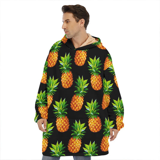 Black Pineapple Pattern Print Hoodie Blanket