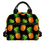 Black Pineapple Pattern Print Insulated Lunch Bag