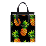 Black Pineapple Pattern Print Insulated Lunch Tote