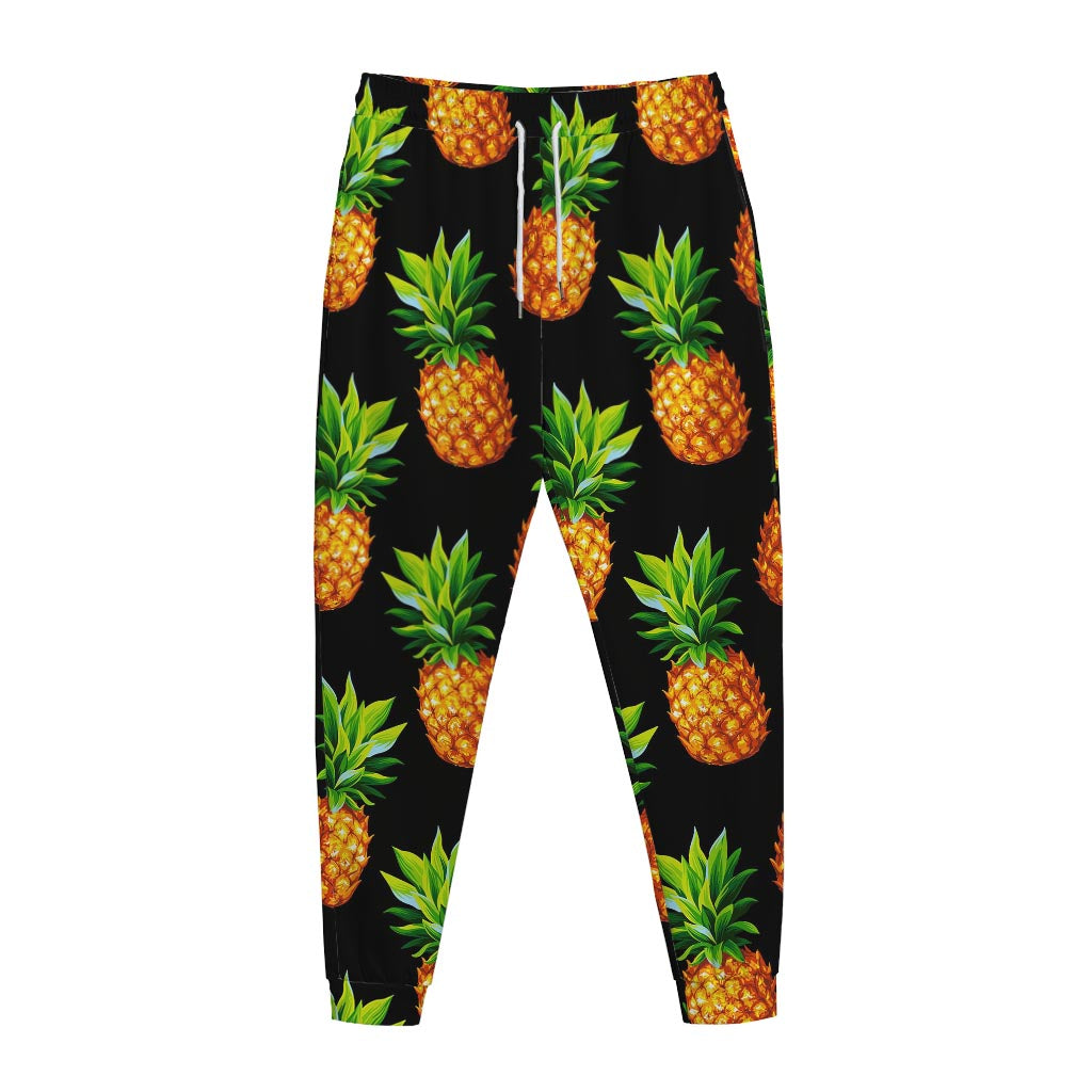 Black Pineapple Pattern Print Jogger Pants