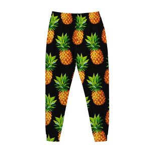 Black Pineapple Pattern Print Jogger Pants