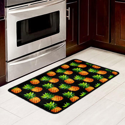 Black Pineapple Pattern Print Kitchen Mat