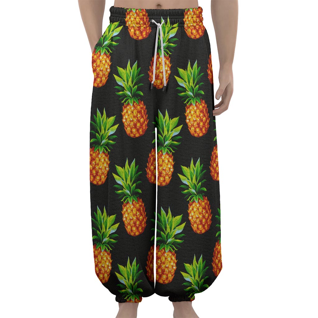 Black Pineapple Pattern Print Lantern Pants