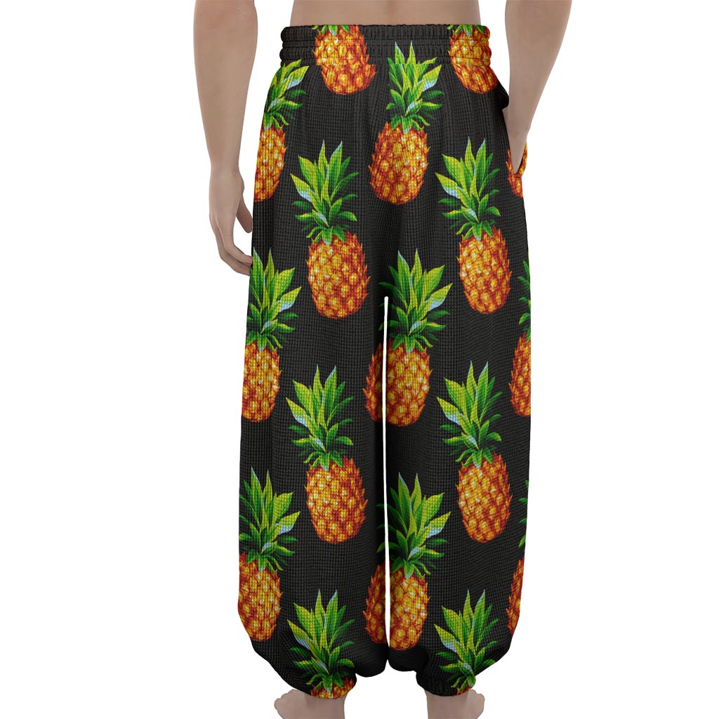 Black Pineapple Pattern Print Lantern Pants