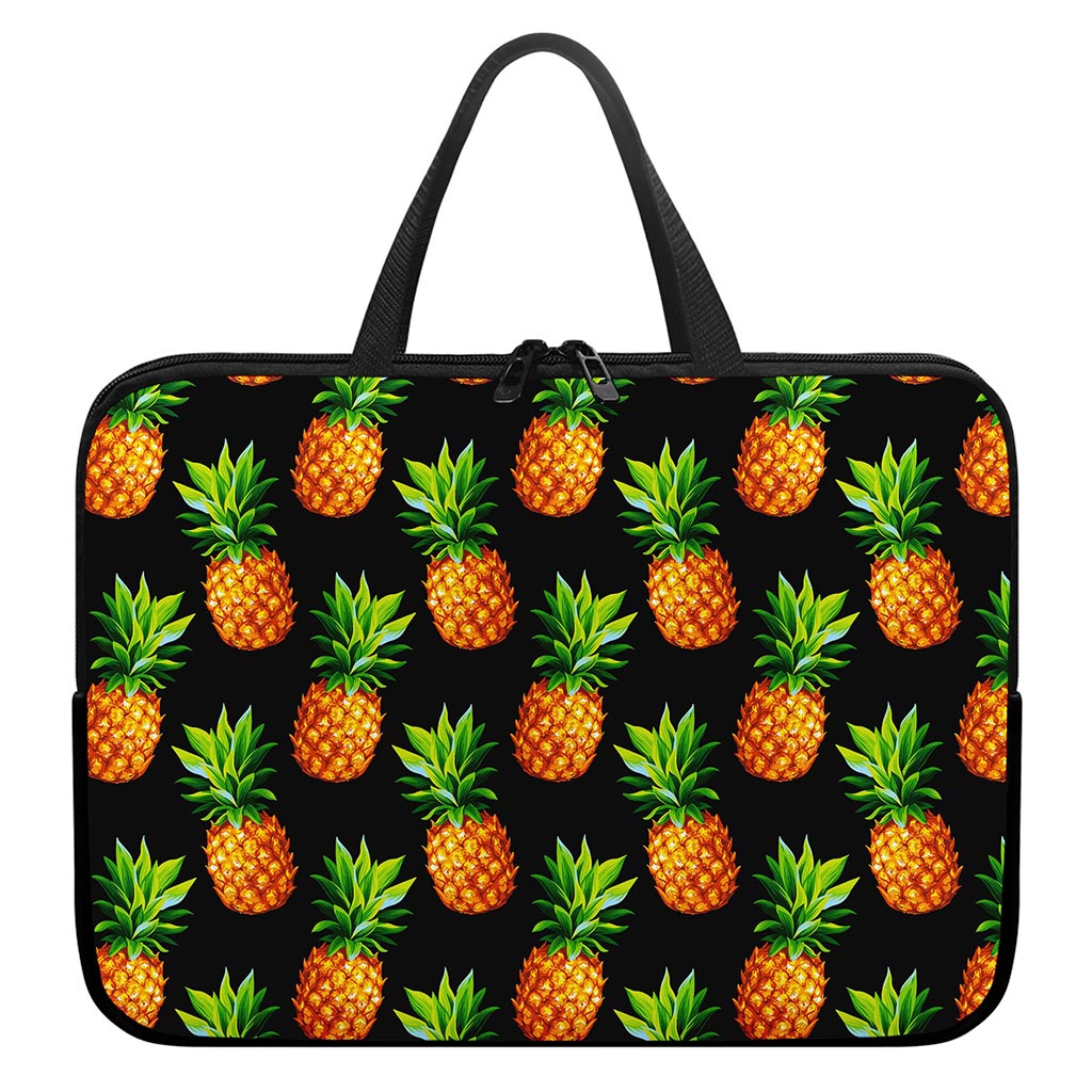 Black Pineapple Pattern Print Laptop Sleeve With Handle