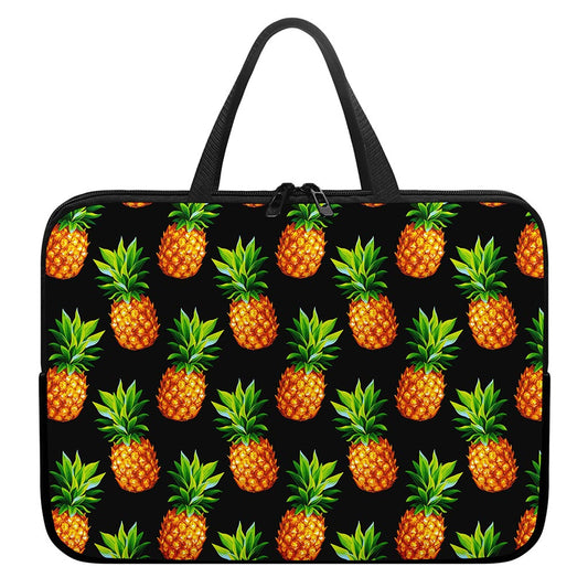 Black Pineapple Pattern Print Laptop Sleeve With Handle
