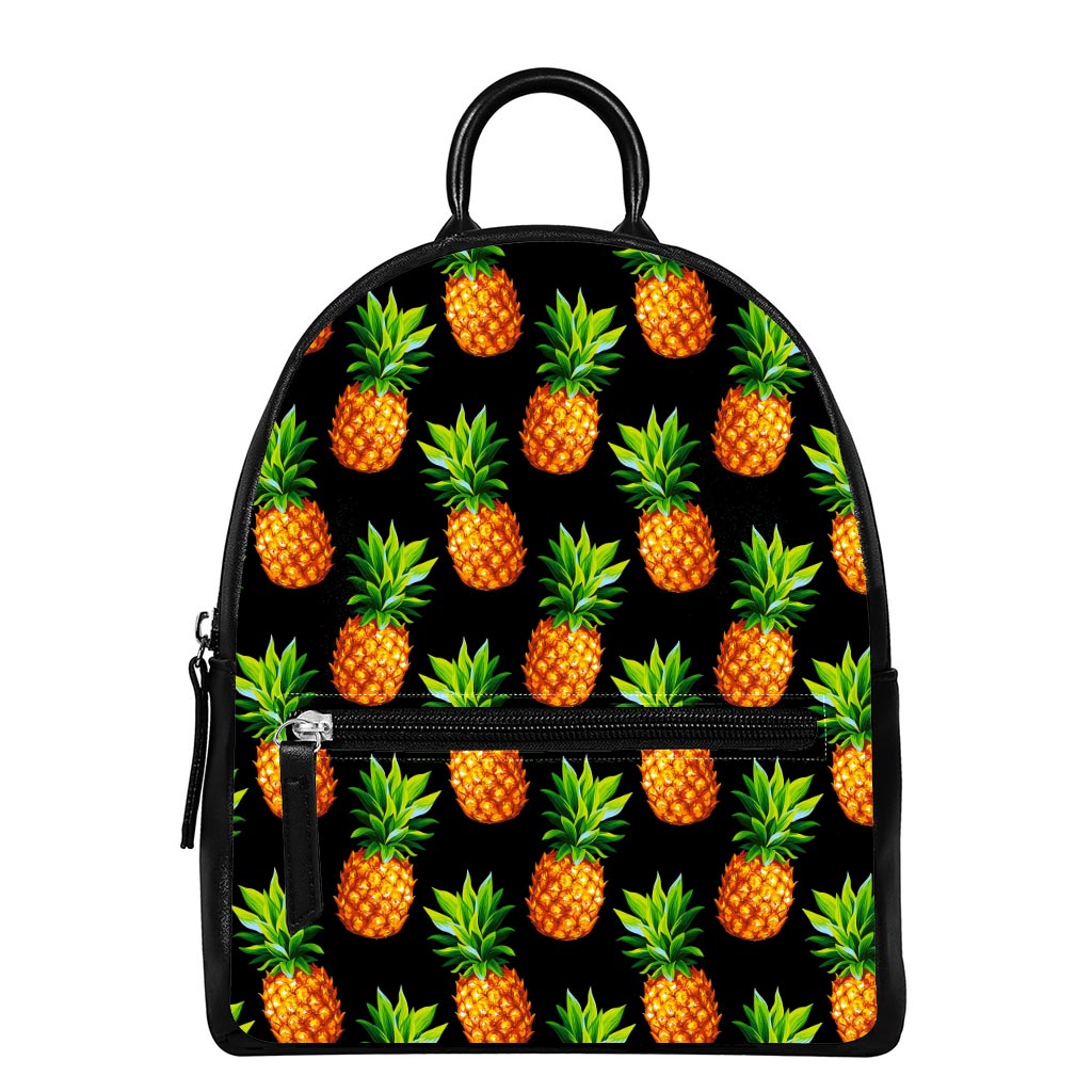 Black Pineapple Pattern Print Leather Backpack