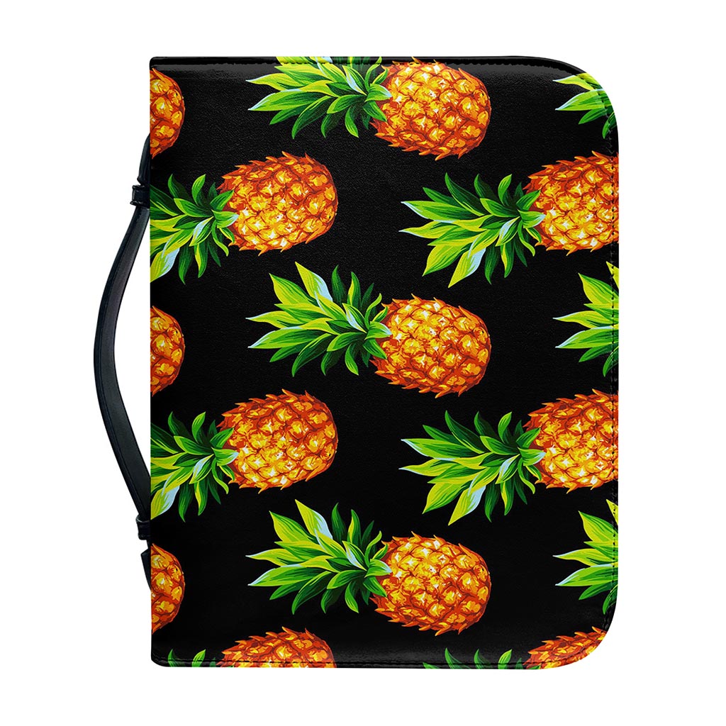 Black Pineapple Pattern Print Leather Bible Cover