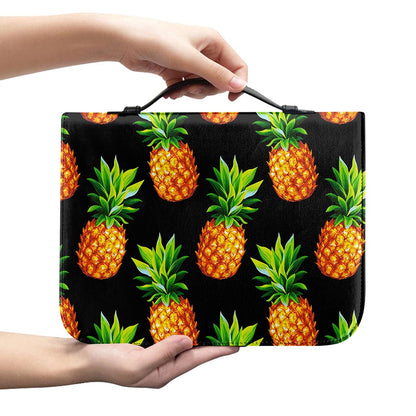 Black Pineapple Pattern Print Leather Bible Cover